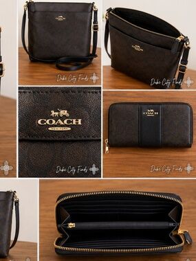 Coach Signature Crossbody Purse & Matching Wallet Set – Black/Brown Monogram
